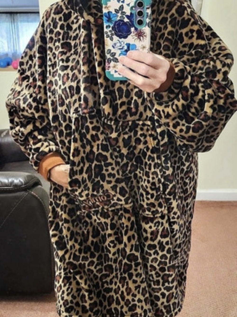 The Comfy Original Leopard Hooded Blanket Brown & Black